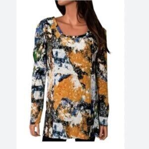 Tory Burch Women's Eileen Silk de Chine Tunic Top Wally Print Stitch Detail